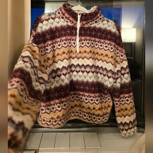 Cozy Knit Half-Zip Sweater in Burgundy, Cream & Mustard